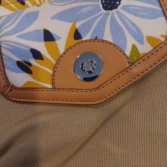 Franco Sarto Canvas Sunflower Floral Print Satchel Bag โ Blue Handles โ Medium - Picture 10 of 12